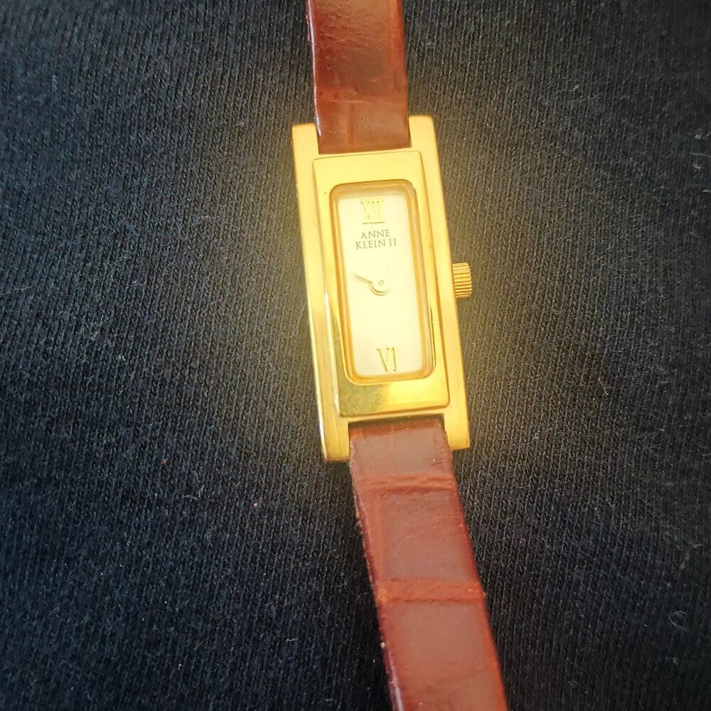 Anne Klein II Women's Watch Gold Face with Leather Band